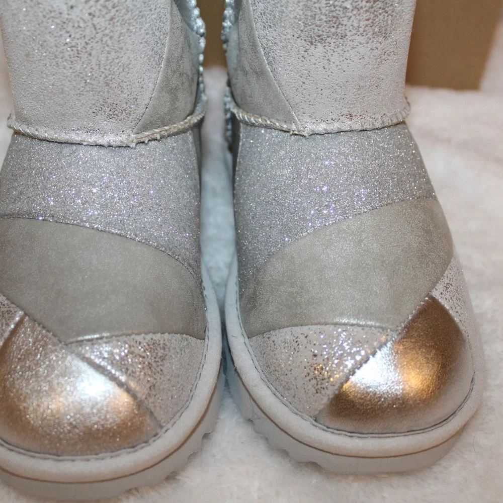 UGG TODDLER PATCHWORK LEATHER BOOTS‎ NEW SILVER